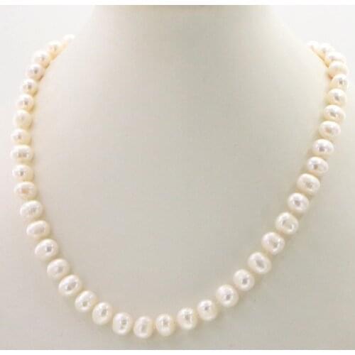 Natural pearl jewelry Wholesale jewelry Beautiful! Hot new fashion 8-9MM White Freshwater Cultured Pearl necklace 18" Woman