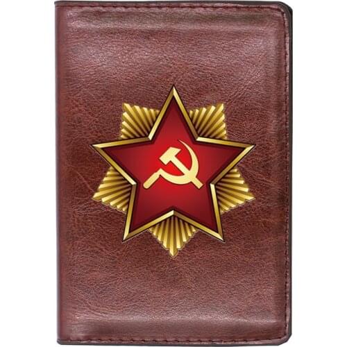 Vintage CCCP Symbol Sickle Hammer Printing Travel Passport Cover ID Credit Card Case