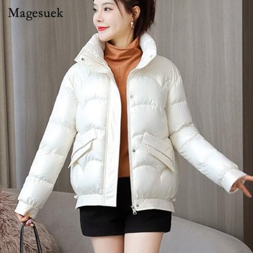 Bright Bubble Solid Jacket Women 2021 Winter Clothes Fashion New Jacket Pink Blue Cotton Casual Warm Zipper Up Long Coat 16764