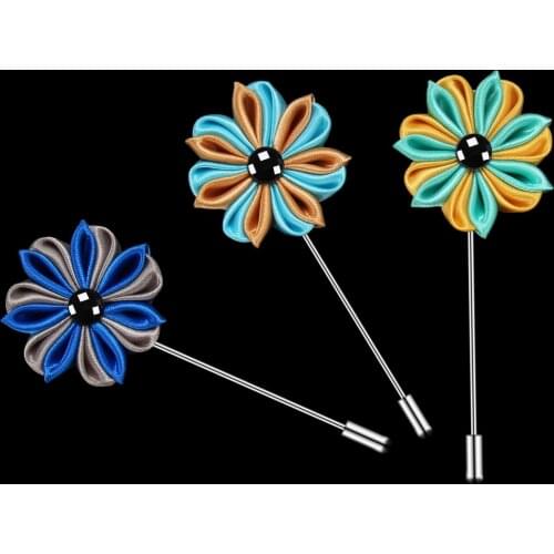 Korean Fashion Colorful Flower Brooches Cloth Art Flower Long Needle Brooch Pin for Women with Chain Handmade Lapel Pin Brooch