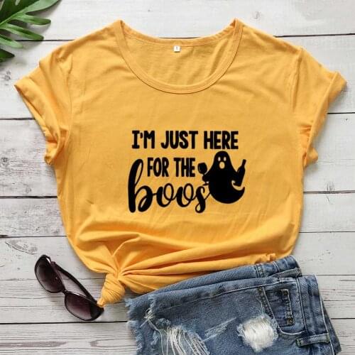Womens Fashion Short Sleeve o-neck Letters Print I'm Just Here for The Boos Funny Halloween Ghost Fall T-Shirt vintage tee top