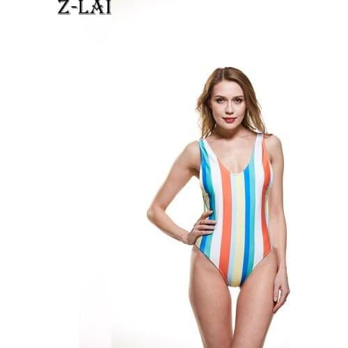 Z-LAI Vertical Striped One Piece Swimsuit Slimming Swimwear Women Wide Straps Backless Swimming Suit For Female Padded Beachwear