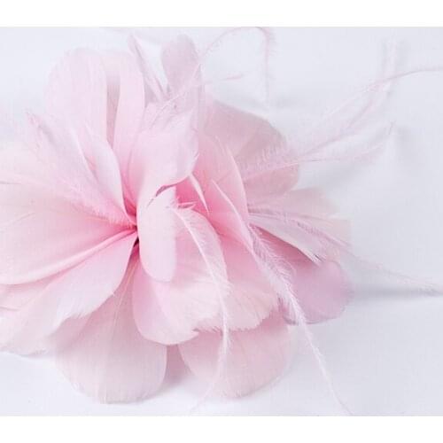 1pcs Beautiful Light Pink Feather Flower in Hair Decoration New Headdress for Women DIY Wedding Party Craft Hat Decoration Plume