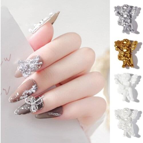 10Pcs 16*10mm Baroque Nail Art Resin Angel Decorations Cupid Golden/Silver/White 14*18mm Relief Manicure Retro Nails Charm #21-9