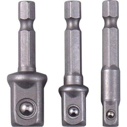 Nosii 3pcs/set Chrome Vanadium Steel Socket Adapter Hex Shank to Square Extension Drill Bits Bar Hex Bit Set Tools Tightly