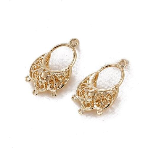 4PCS Retro Basket Shaped Pendant for Jewelry Findings Components DIY Copper 14k Gold Plated Making Supplies Accessories