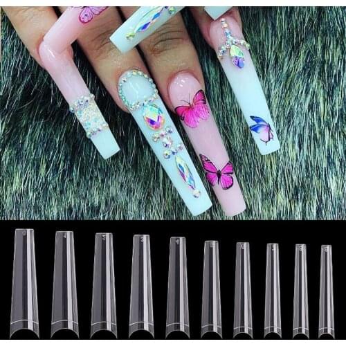 500/600pcs/Bag XXL Coffin/Square False Nails Half Cover Extra Long C Curve Acrylic French Salon Manicure Clear/Natural Nail Tips