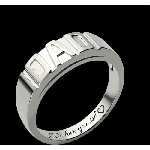 925 Solid Silver Engraved Name DAD Ring Customized 3D or Flat Engrave Name Letter Signet Rings For Men Father Son Gifts