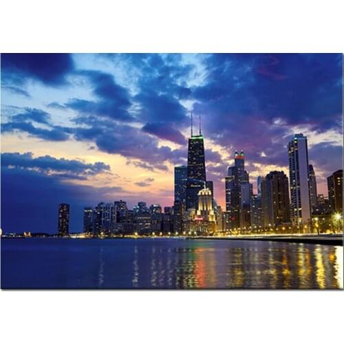 Full Square round Drill 5D DIY Diamond Painting City Chicago night view 3D Diamond Embroidery Cross Stitch Mosaic Home Decor