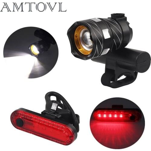 AMTOVL Set Of Bicycle Front Light Headlights & Tail Back Light Kit USB Rechargeable Waterproof For Mountain Bike Road Bike