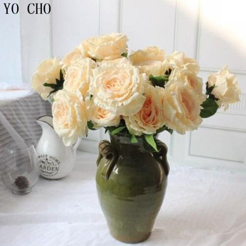 Big Artificial Flower Silk Roses 7 Heads/Bouquet High Quality Floral Rose Fake Flower Arrange Table Wedding Flowers Decor Party