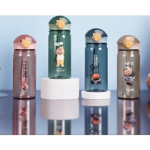 Water bottle cartoon cute bear plastic cup large capacity sports outdoor lock snap cap straw cup sealed leak-proof student cup