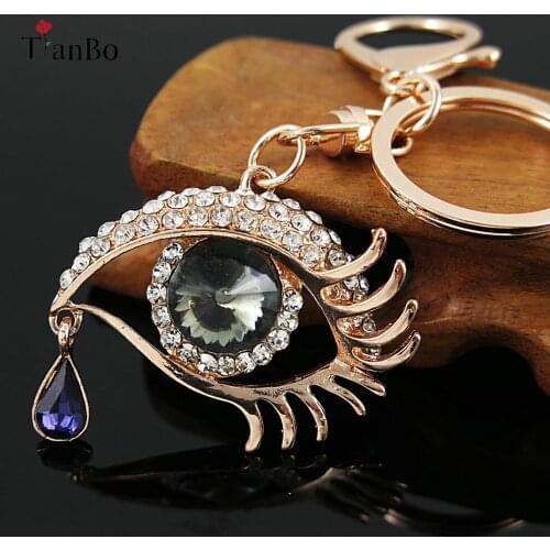 TianBo Eye Tear Drop Key Chains Rings Holder Big Blue Angel Eyes Bag Pendant For Car Keyrings Key Chains