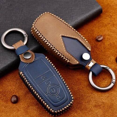 Genuine Leather Handmade Car Key Cover key Case Protector For Ford Mondeo Fusion F150 Mustang Explorer Edge Ecosport F-150 F-250