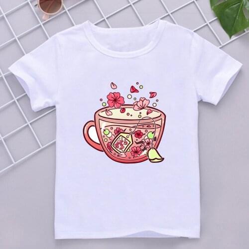 Glass Sakura Tea Kids T-Shirt 2021 New Summer T-Shirt Short Sleeve White Tshirt Baby Girl/Boy Kawaii Top Tees