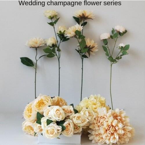 NEW Champagne Artificial Flowers Silk Rose Flower Bride Bouquet for Wedding Home Decoration Fake Flowers DIY Party Xmas Decors