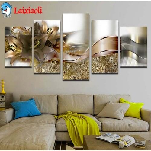 Elegant Lily Flowers Diamond Painting Rhinestone 5D DIY Diamond Embroidery,Cross Stitch,Diamond Mosaic Sale,5 pcs set wall Decor