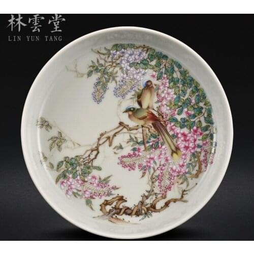 Flowers and birds enamel pot bearing cup jingdezhen handmade ceramic decoration sat dish dish furnishing articles