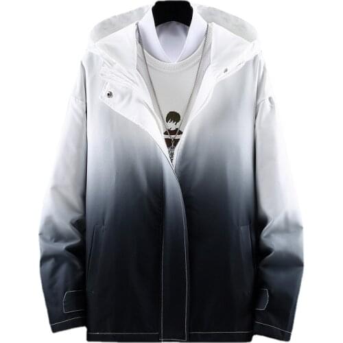 5XL Mens Spring and Autumn New Jackets Hoodie High Street Trendy Printing Cargo Coat Gradient Color Windproof Pilot Jacket Male