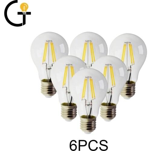 6pcs/Lot Retro Edison Filament Bulb A60 6W Decor for Chrismas E27 220V Vintage Lamp 4000K Home Decoration