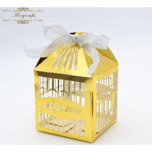 Best sale 2019 shiny gold paper bird cage luxury wedding gift box wedding candy box