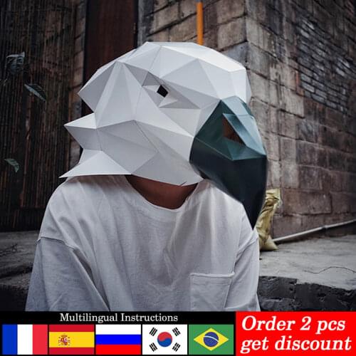 Bald Eagle Animal Adult Head Mask Paper Model,3D Low-poly Papercraft,Party Cosplay Prop,Handmade DIY Origami Craft Toy RTY009