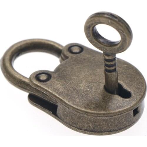 Metal Old Vintage Style Mini Padlock Small Luggage Box Key Lock Copper Color Home Usage Hardware Decoration