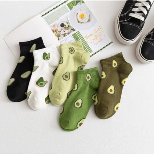 Hot Fashion Women Cotton Cartoon Fruit Ankle Socks Avocado Print Summer Japanese Cute Boat Socks Casual Soft Girls Short Socks