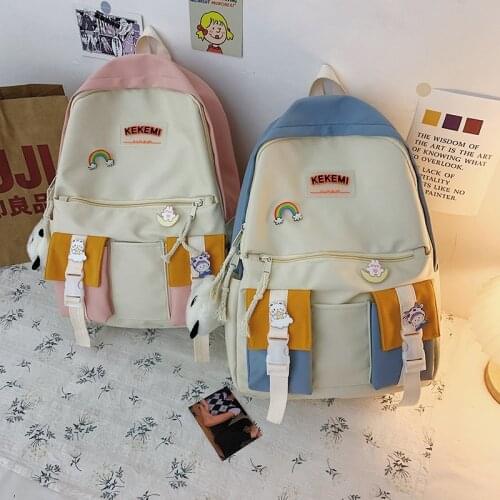 Fashion Womens Backpacks Contrast Color Nylon Waterproof Schoolbag for Girls Large Capacity Backpacks with Many Pockets