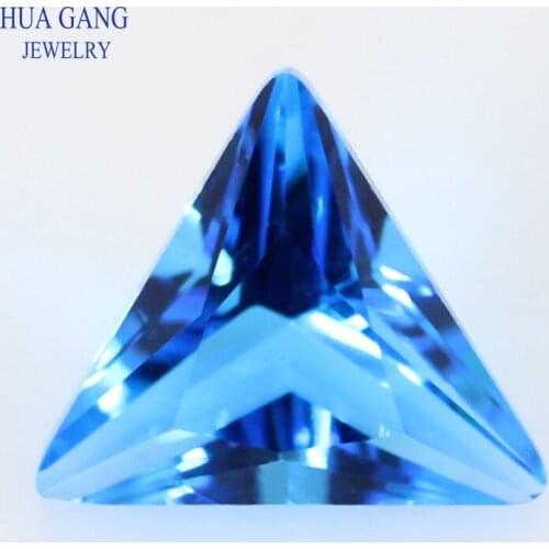 Sea Blue Triangle Shape Princess Cut Loose Glass Beads Synthetic Gems For Jewelry Size 3x3~10x10mm Free Shipping