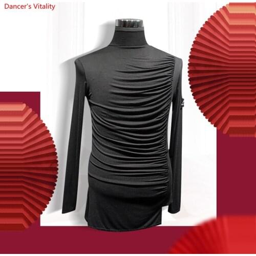 Customizable MenS Latin Dance Tops High-Necked Long-Sleeved Ballroom Competition Flamenco Shirt Practice Dancing Clothes