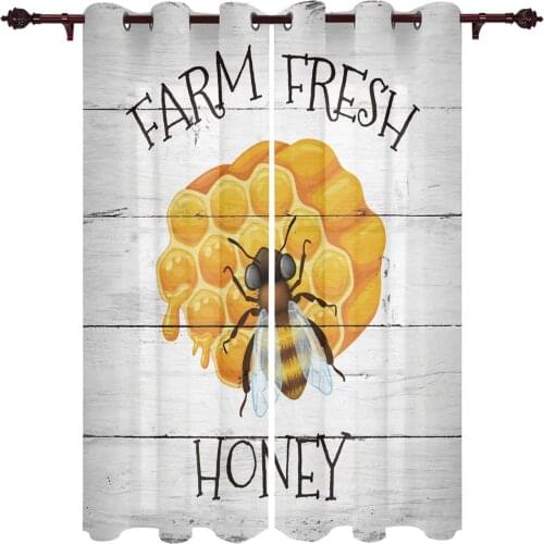 Farm Bee Honey Hive Window Curtains Kids Room Living Room Curtain Panels Valance Curtains for Kitchen