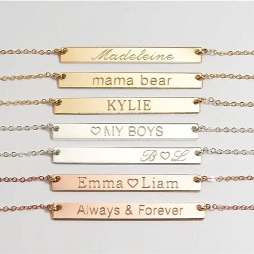 Custom Name Necklace Gold Name Necklace Nameplate Necklace Coordinate Bar Necklace Engraved Necklace Personalized Jewelry Idea