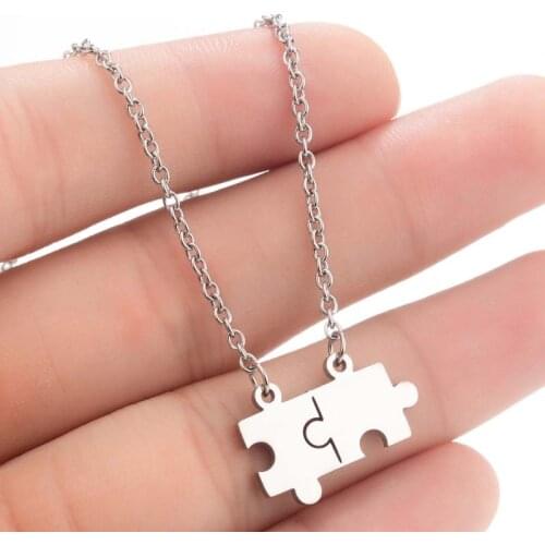 Stainless Steel Jigsaw Puzzle Pendant Necklace For Girl Funny Choker Necklace Geometry Games Bijoux Hiphop Couple BFF Jewelry
