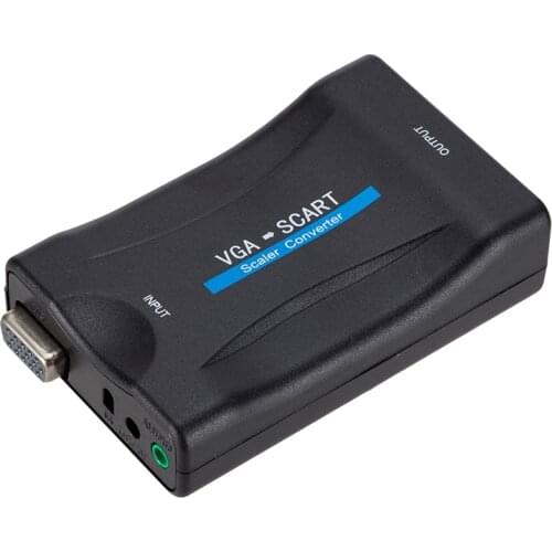 VGA to SCART Video Audio Converter Adapter Digital Video Audio TV Signal Converter for DVD Box with Remote Control Power Cable