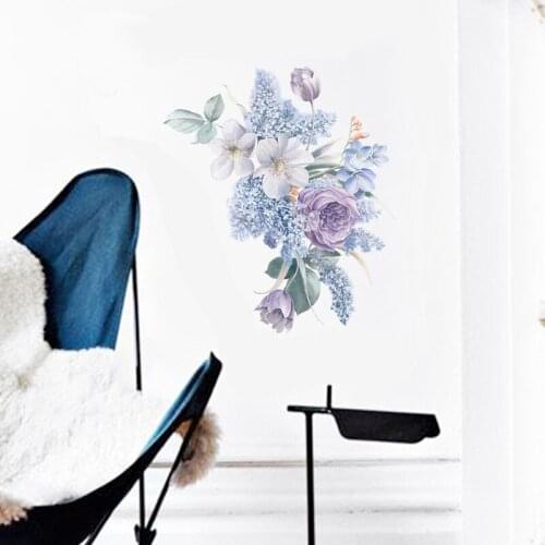 Water Color Flowers Wall Sticker Romantic Home Wall Decoration Art Living Room Bedroom Decor Wallpaper Self-adhesive