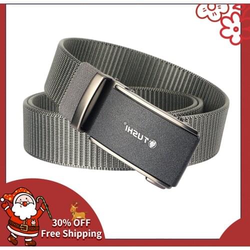 TUSHI 2021 Top Sell Leisure Men Belt 120cm*3.4cm Nylon Weave Sports Male Waistband Metal Automatic Buckle Gift Ceinture Jeans