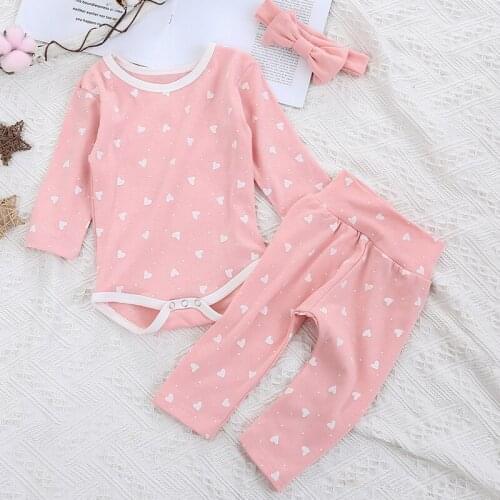 Spring Autumn Baby Girls Clothes Suit Jumpsuit+Pants+Hair band Infant Baby Girls Pajamas Set Toddler Baby Girl Clothing Set