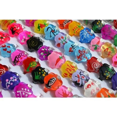 Yingwu 100pcs/box Cute Childrens Day Jewelry Plastic Kids Ring Girl Resin Rings Mixed Style Fruit Gift Present