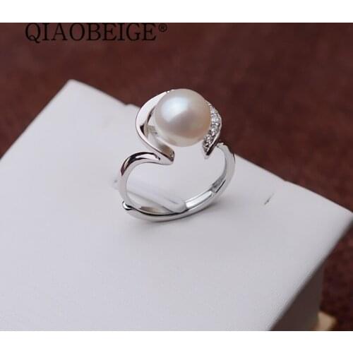 QIAOBEIGE DIY Mount Hot Fashion Freshwater Pearl Elegant Ring in 925 Sterling Silver For Women S925 Silver Jewelry Luxury Gift