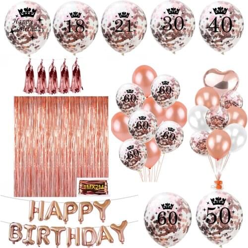 ZLJQ Rose Gold Happy Birthday Bunting Banner Balloons 18 21st 30 40 50 60th Number balloons Adults Birthday Party Decoration 75