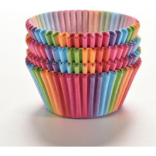 100Pcs Colorful Rainbow Paper Cake Cupcake Liners Party Baking Muffin Cup Case