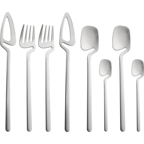 2Sets Silver Matte Dinnerware Tableware Dinner Home Knifes Forks Tea Spoons Kitchen Cutlery 304Stainless Steel Flatware Sets