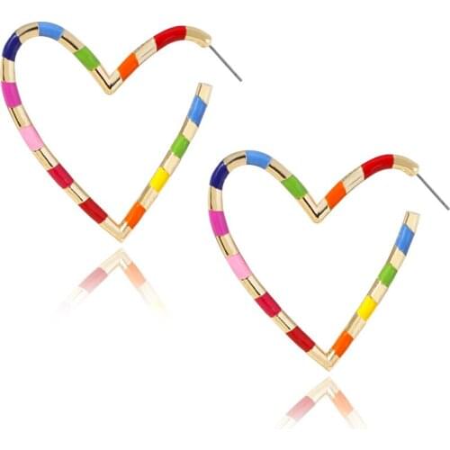 2021 New Colorful Heart hoop Earrings for Women Big Large Statement Rainbow Earring Girls Party Jewelry Ear Accessories