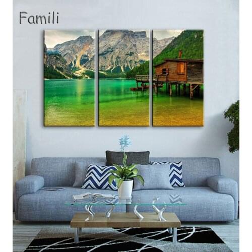 3 panel canvas art landscape canvas painting barn rocky mountains paintings Free shipping,christmas decorations for home