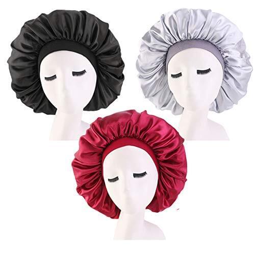 3PCS Satin Silk Bonnet Sleep Cap Extra Large Jumbo Day and Night Cap Hat Salon Bonnet Head Hair Covers Chemo Caps