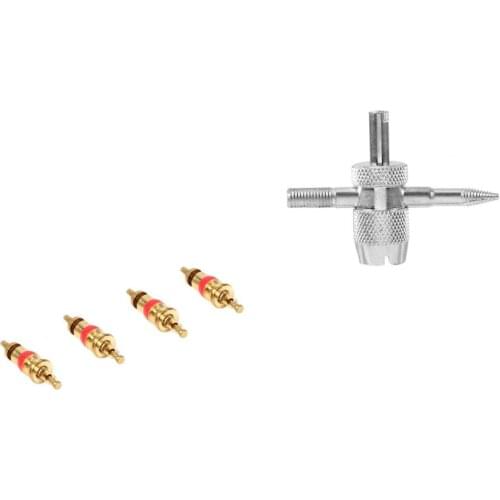 4 Way Car Bike Tyre Valve Repair Remover Tool Tire Accessory + 4 Valve Stem Core Car Accessories