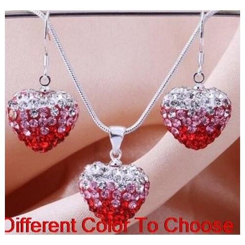 4 set/lot multicolor mixed Beads Gradient Heart set drop earrings Necklace Pendant 16 inch Snake Chains u5473