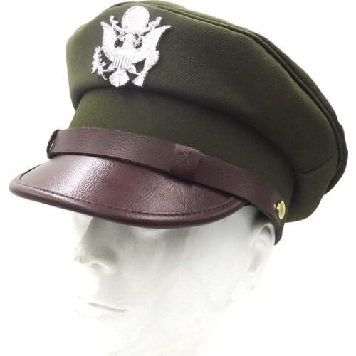 WWII WW2 US ARMY OFFICER WIDE BRIM SILVER EAGLE BADGE HAT CAP WORLD WAR II SOLDIER MILITARY WAR REENACTMENTS