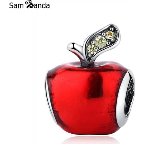 Authentic 925 Sterling Silver Charm Bead Fairy Tale Green Red Apple Pave CZ Enamel Fit Pandora Original Bracelets DIY Jewelry